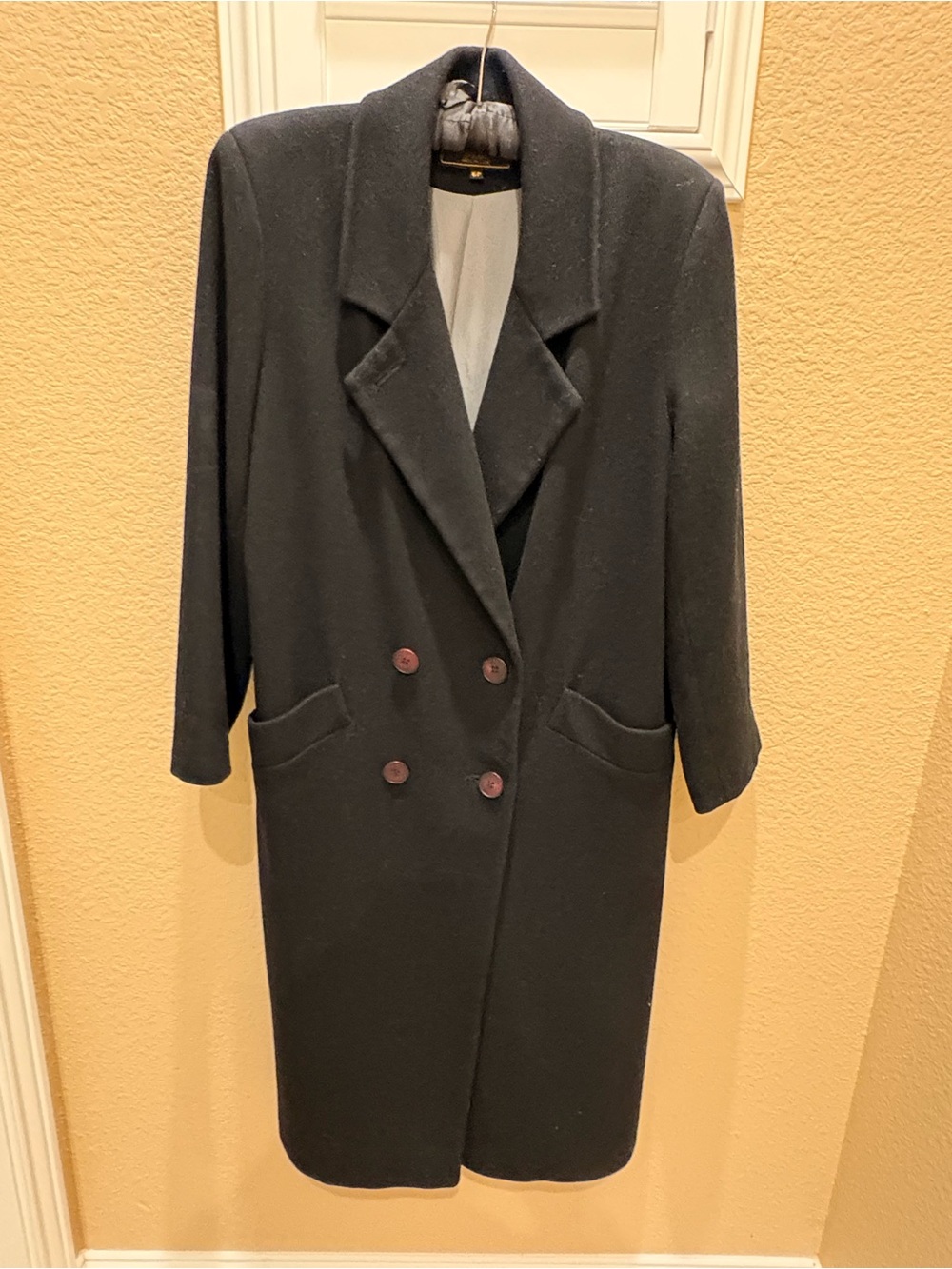 Vintage Kristen Blake Wool Long Double-Breasted Black Coat Size 6P Circa 90s